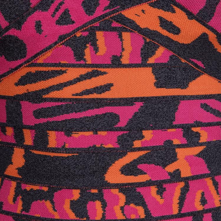 Pre Owned Herve Leger Multicolor Jacquard Knit Strapless Bandage Dress XXS