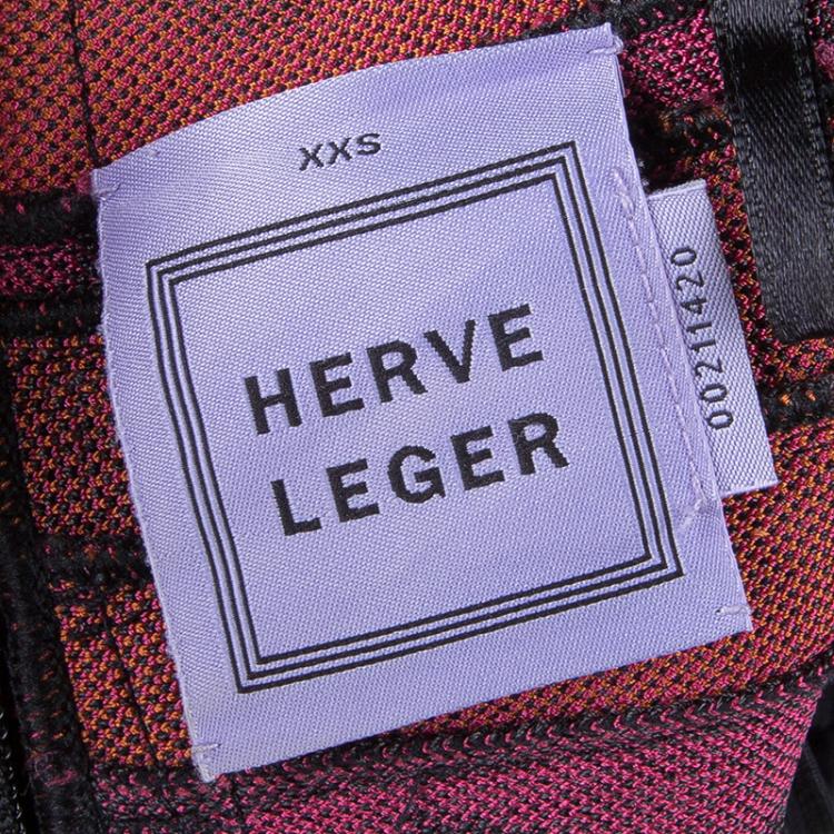 Pre Owned Herve Leger Multicolor Jacquard Knit Strapless Bandage Dress XXS