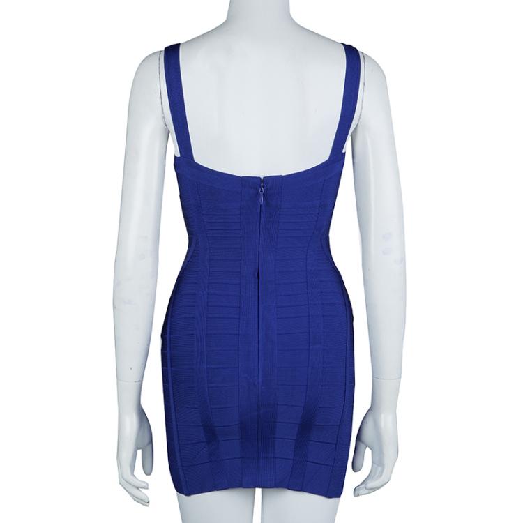 Pre Owned  Herve Leger Blue Knit Sleeveless Bandage Dress XS