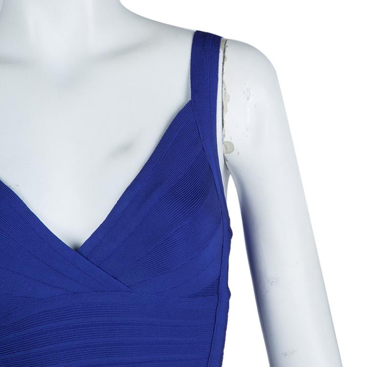 Pre Owned  Herve Leger Blue Knit Sleeveless Bandage Dress XS
