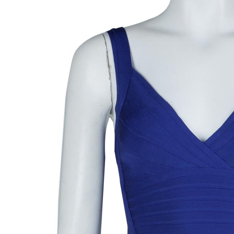 Pre Owned  Herve Leger Blue Knit Sleeveless Bandage Dress XS