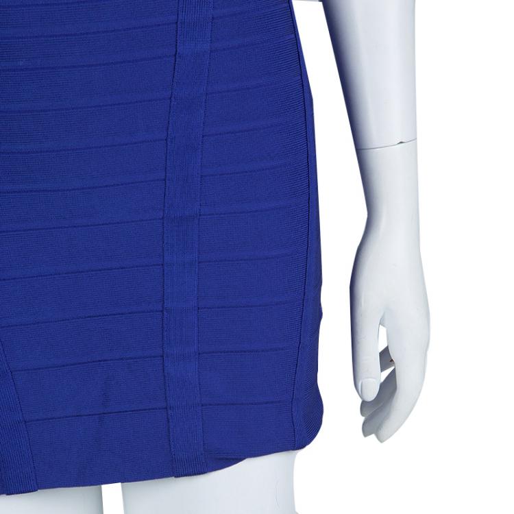 Pre Owned  Herve Leger Blue Knit Sleeveless Bandage Dress XS