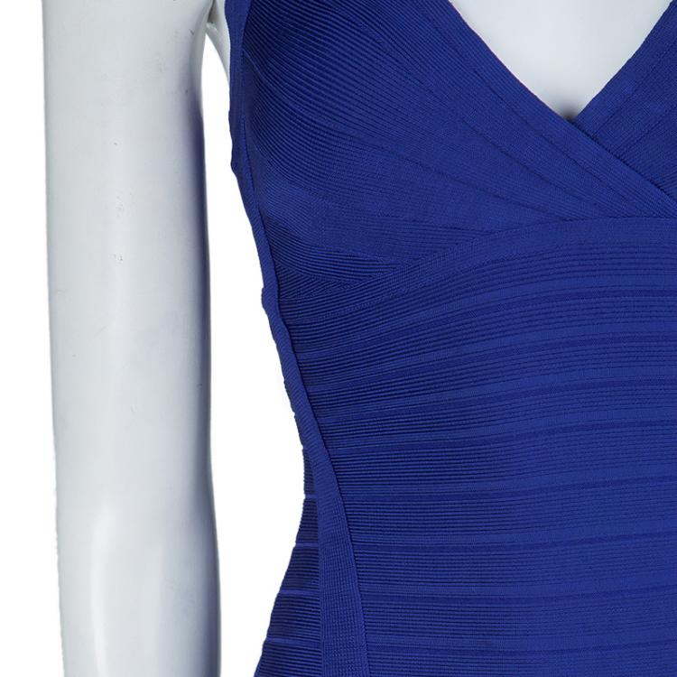 Pre Owned  Herve Leger Blue Knit Sleeveless Bandage Dress XS