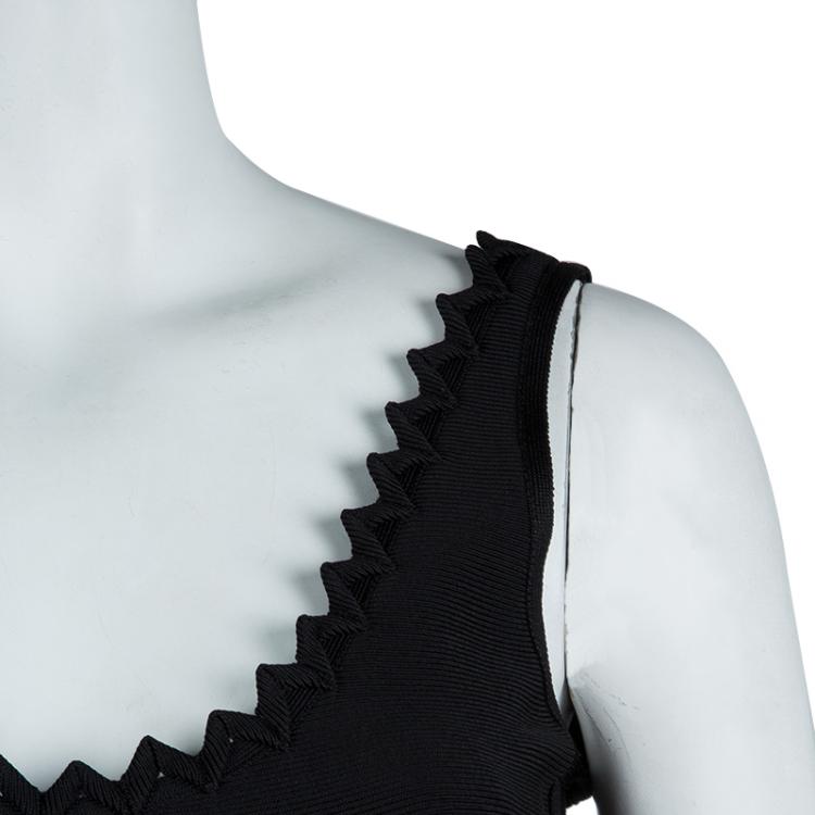 Pre Owned Herve Leger Black Knit Flared Cutout Detail Dress S