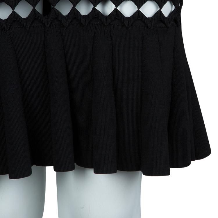Pre Owned Herve Leger Black Knit Flared Cutout Detail Dress S
