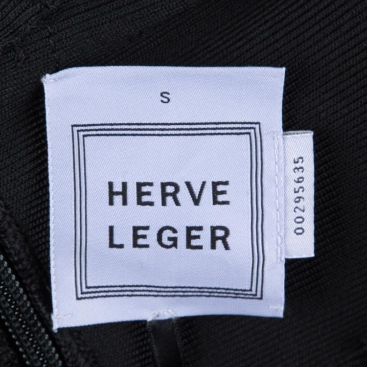 Pre Owned Herve Leger Black Knit Flared Cutout Detail Dress S