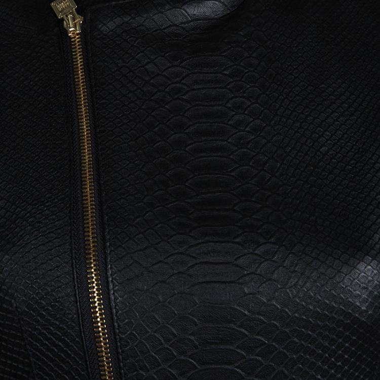 Pre Owned Herve Leger Black Lambskin Leather Fur Trim Vest XS
