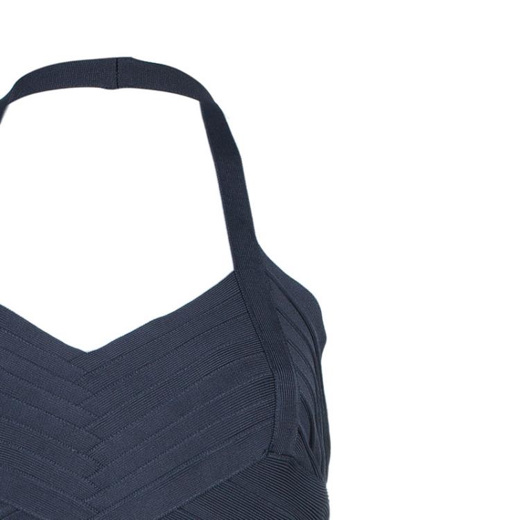 Pre Owned Herve Leger Grey Halterneck Bandage Dress M