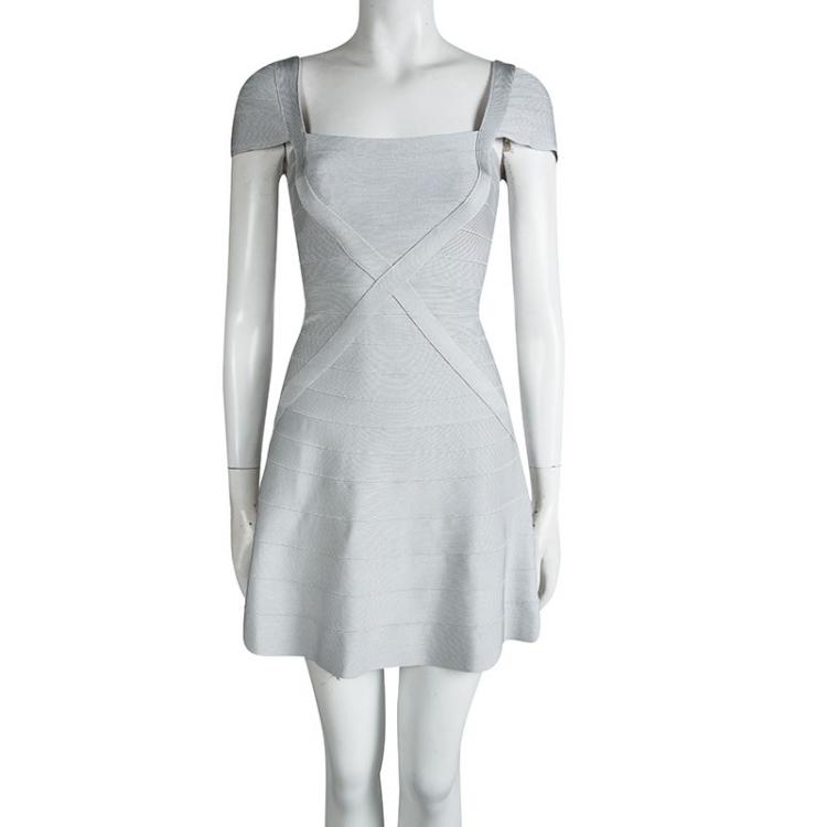 Pre Owned Herve Leger Ice Grey Bandage Makayla Dress S