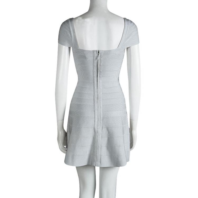Pre Owned Herve Leger Ice Grey Bandage Makayla Dress S