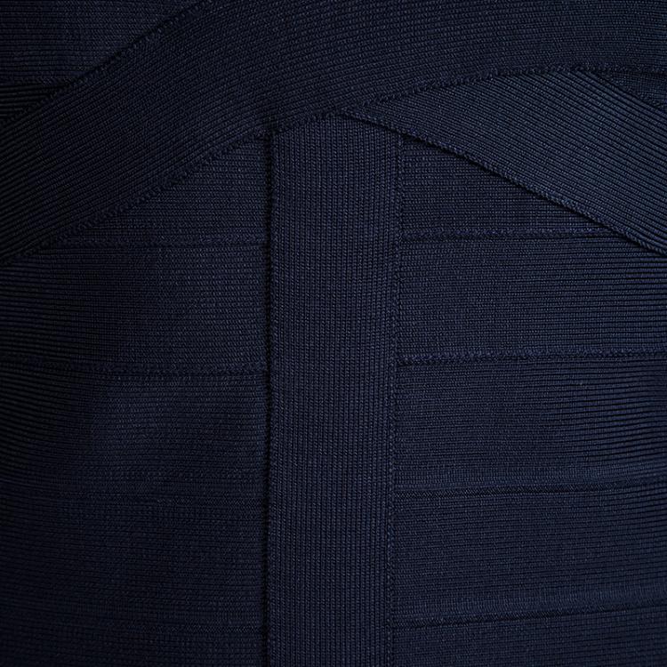 Pre Owned Herve Leger Blue Night V-Neck Bandage Dress M
