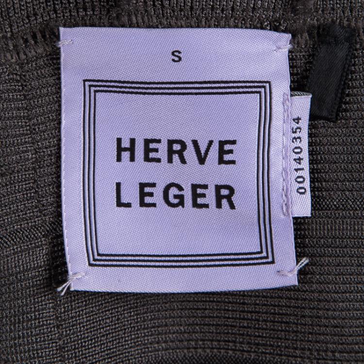 Pre Owned Herve Leger Grey Shadow V-Neck Bandage Dress S