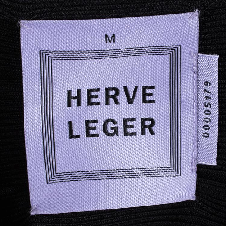 Pre Owned Herve Leger Black Zip Front Sleeveless Bandage Dress M