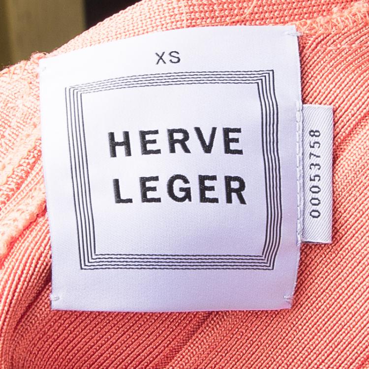 Pre Owned Herve Leger Pastel Orange V-Neck Bandage Dress XS