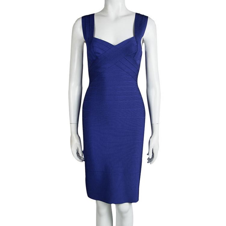 Pre Owned Herve Leger Ultramarine Sleeveless Bandage Dress S
