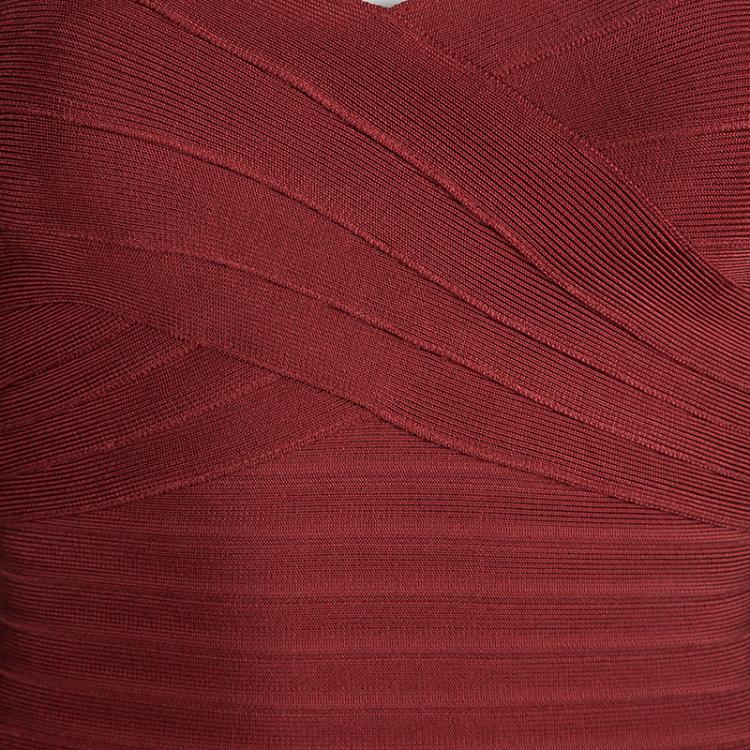 Pre Owned Herve Leger Red Strapless Bandage Dress XS