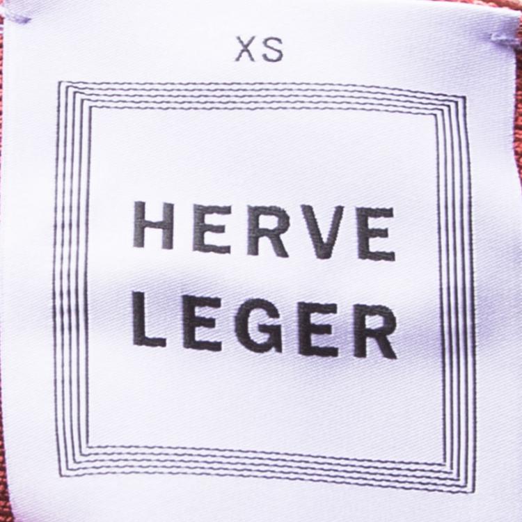 Pre Owned Herve Leger Red Strapless Bandage Dress XS