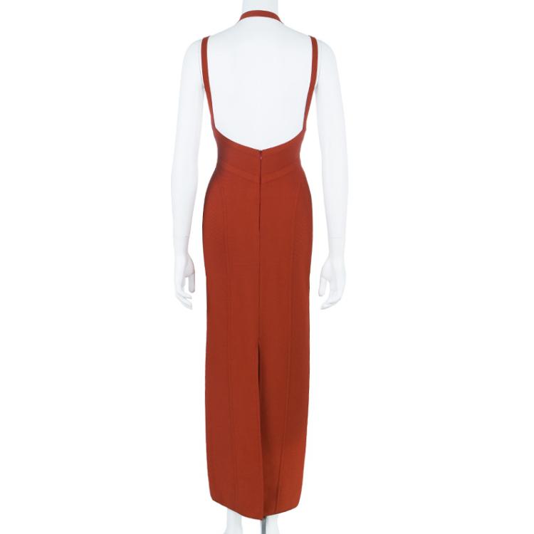 Pre Owned Herve Leger Vintage Tangerine Bandage Gown L