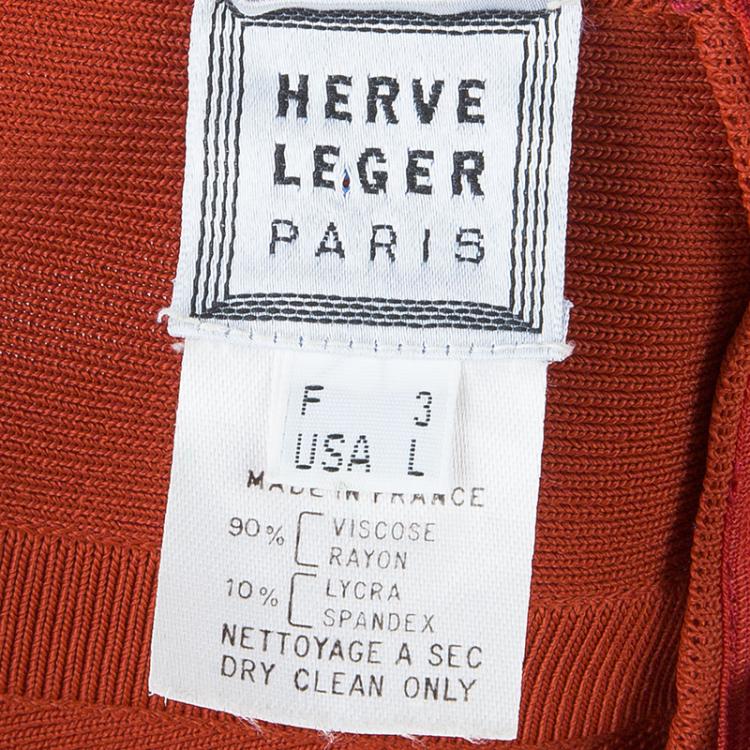 Pre Owned Herve Leger Vintage Tangerine Bandage Gown L