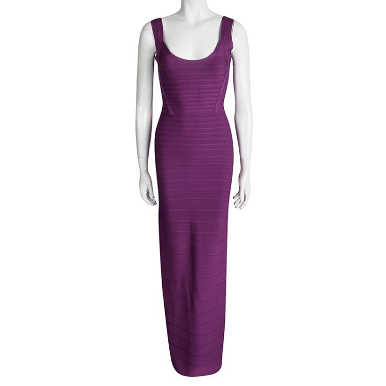 Herve Leger Purple Bandage Donna Maxi Dress S Herve Leger