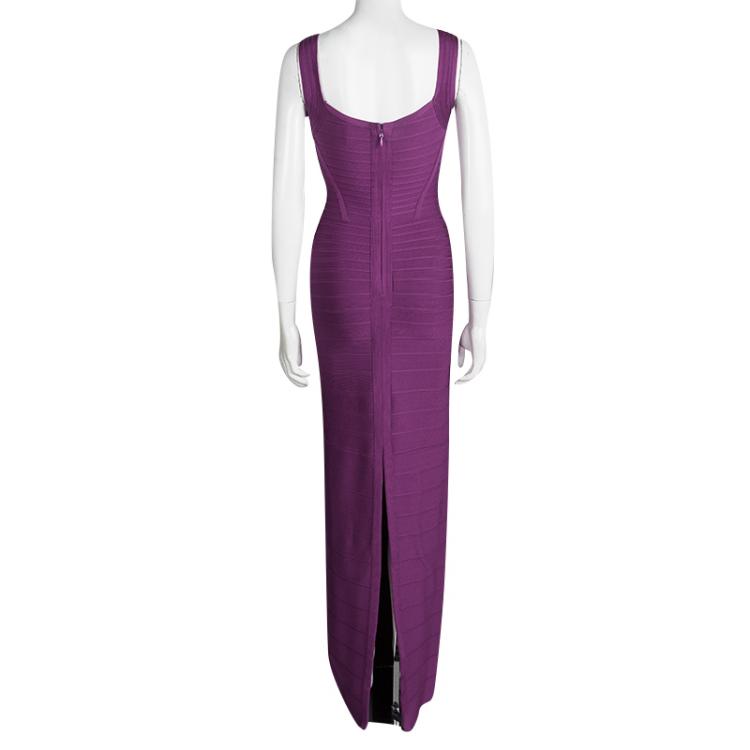 Pre Owned Herve Leger Purple Bandage Donna Maxi Dress S