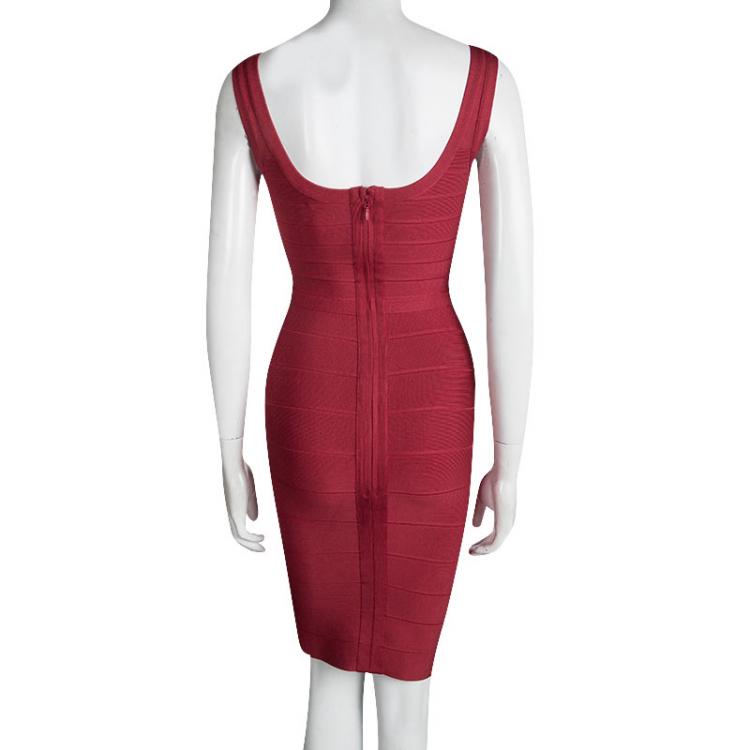 Pre Owned Herve Leger Red Sleeveless Maria Bandage Dress S