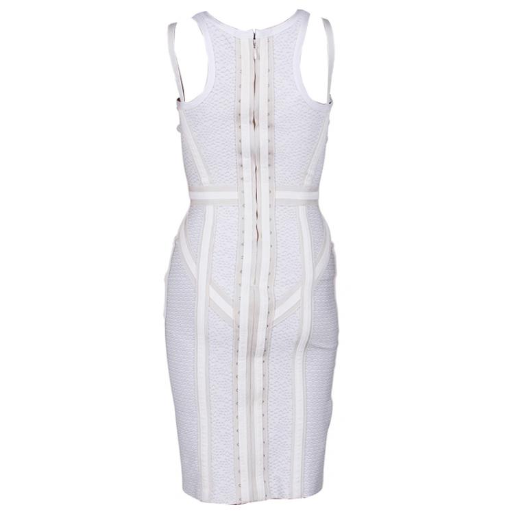 Pre Owned Herve Leger White Bandage Sleeveless Dress XS