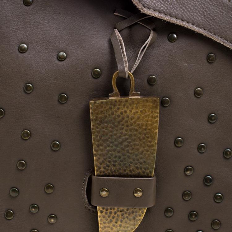Pre Owned House Of Harlow 1960 Fatigue Green Leather Studded Devon Messenger Bag 