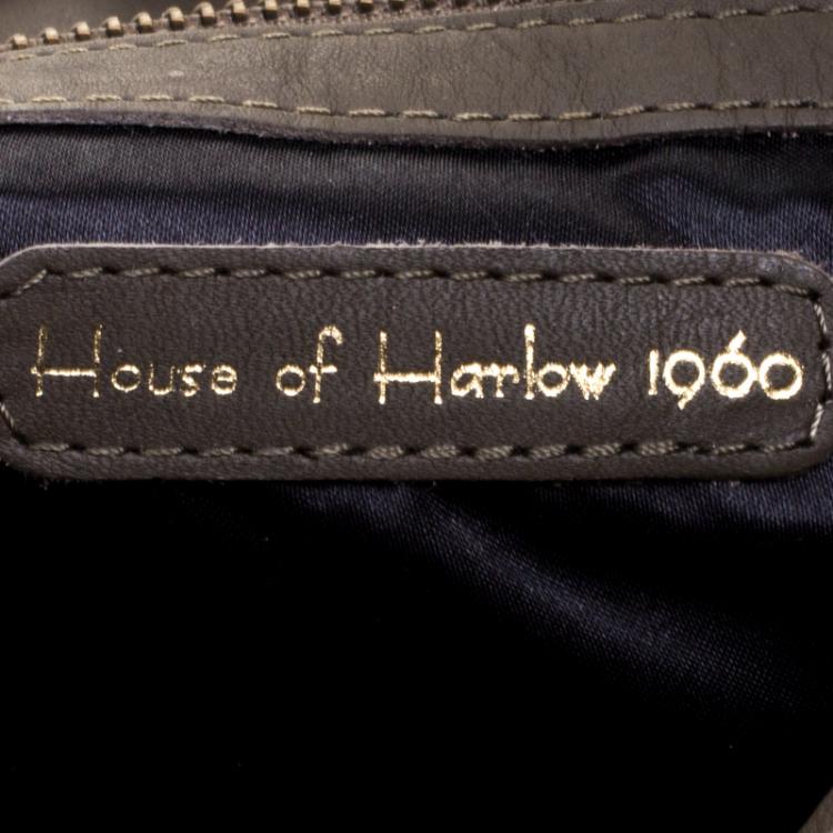 Pre Owned House Of Harlow 1960 Fatigue Green Leather Studded Devon Messenger Bag 