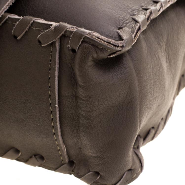 Pre Owned House Of Harlow 1960 Fatigue Green Leather Studded Devon Messenger Bag 