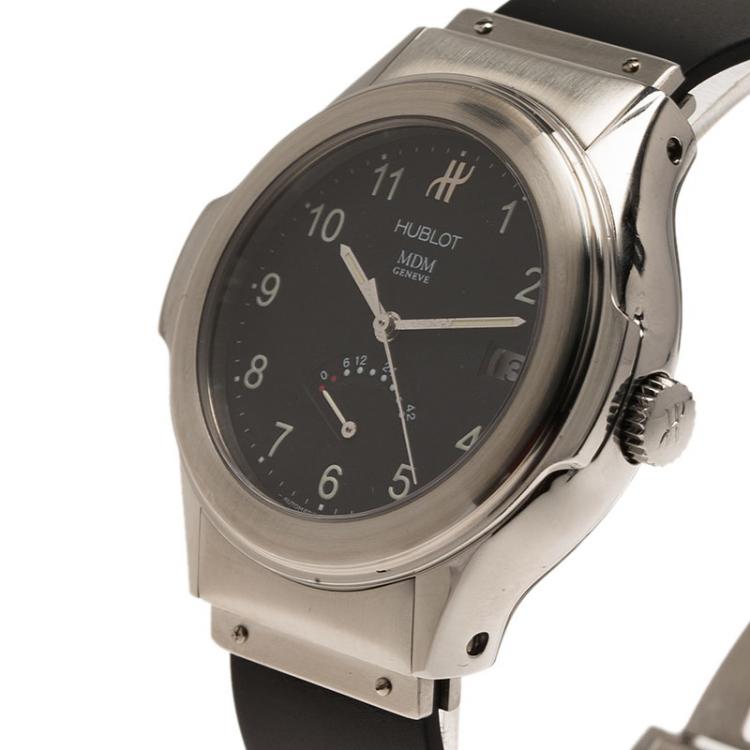 Pre Owned Hublot Black Stainless Steel MDM Power Reserve Women's Wristwatch 38MM