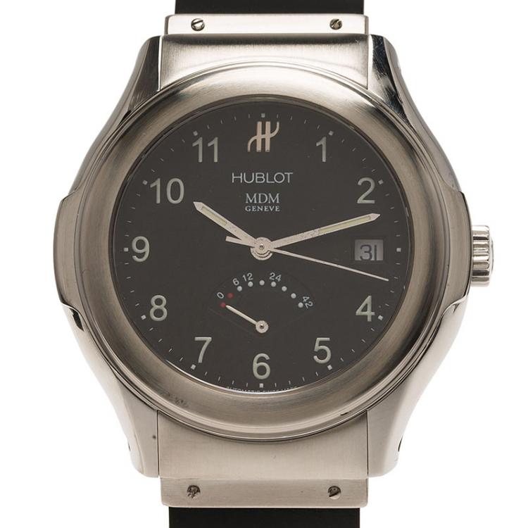 Pre Owned Hublot Black Stainless Steel MDM Power Reserve Women's Wristwatch 38MM