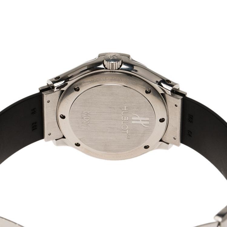 Pre Owned Hublot Black Stainless Steel MDM Power Reserve Women's Wristwatch 38MM