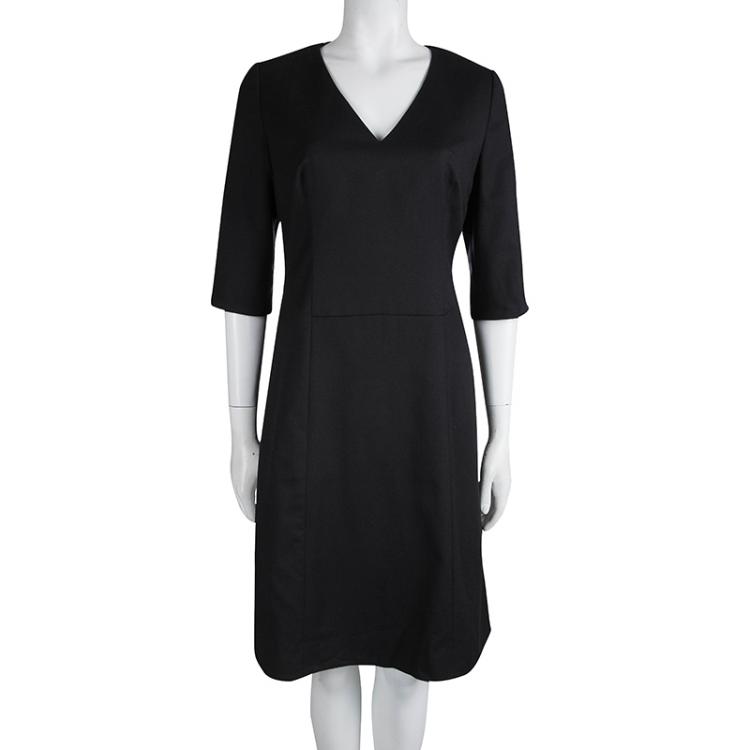 Pre Owned Hugo By Hugo Boss Black Wool V-Neck Kinata Dress M
