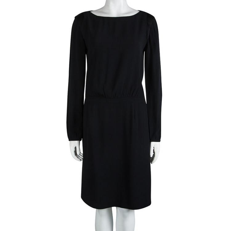 Pre Owned Hugo By Hugo Boss Black Long Sleeve Gathered Waist Kirena Dress S