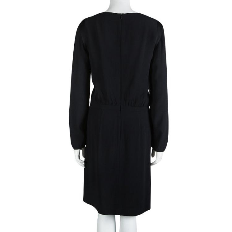 Pre Owned Hugo By Hugo Boss Black Long Sleeve Gathered Waist Kirena Dress S