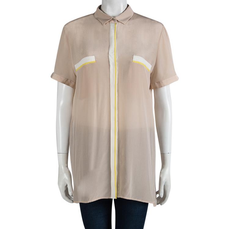 Pre Owned Hugo By Hugo Boss Pastel Pink Silk Button Front Elphie Blouse L
