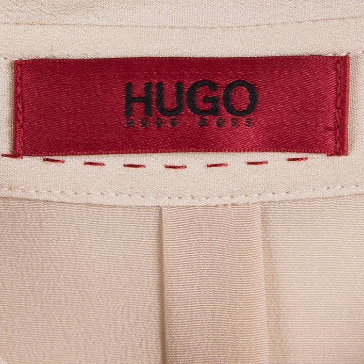 Pre Owned Hugo By Hugo Boss Pastel Pink Silk Button Front Elphie Blouse L