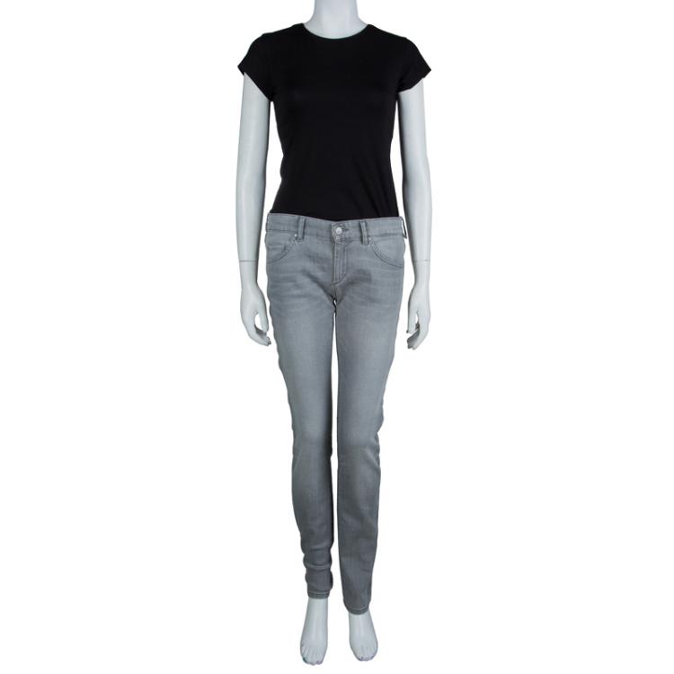 Pre Owned Isabel Marant Etoile Grey Embroidered Side Stripe Detail Denim Jeans L