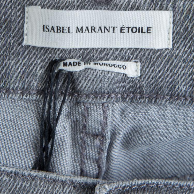 Pre Owned Isabel Marant Etoile Grey Embroidered Side Stripe Detail Denim Jeans L