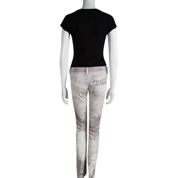 Pre Owned Isabel Marant Off White Printed Low Rise Skinny Viktor Jeans M