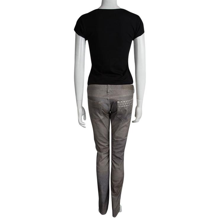 Pre Owned Isabel Marant Grey Printed Denim Studded Pocket Detail Viktor Jeans M
