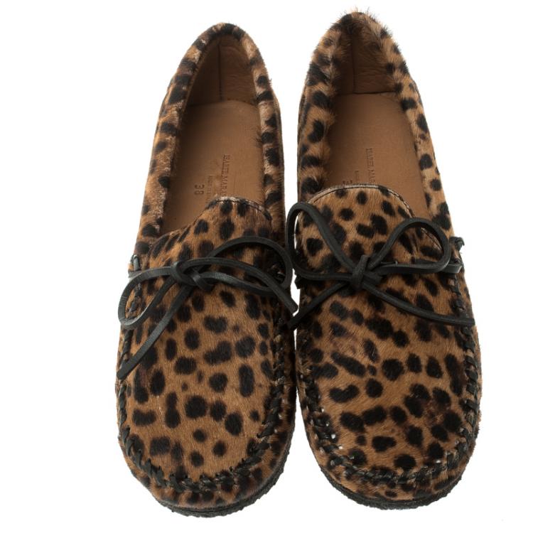 Pre Owned Isabel Marant Étoile Leopard Print Calf Hair Fell Bow Moccasins Size 38