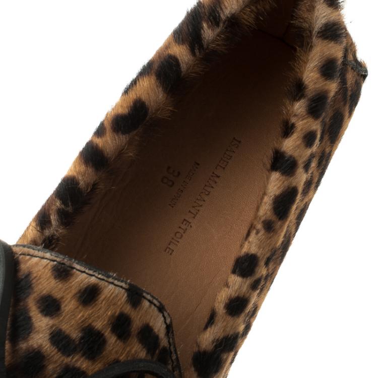 Pre Owned Isabel Marant Étoile Leopard Print Calf Hair Fell Bow Moccasins Size 38