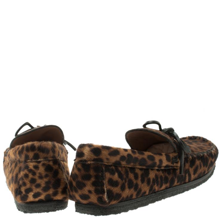 Pre Owned Isabel Marant Étoile Leopard Print Calf Hair Fell Bow Moccasins Size 37