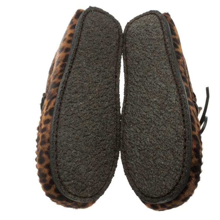 Pre Owned Isabel Marant Étoile Leopard Print Calf Hair Fell Bow Moccasins Size 37