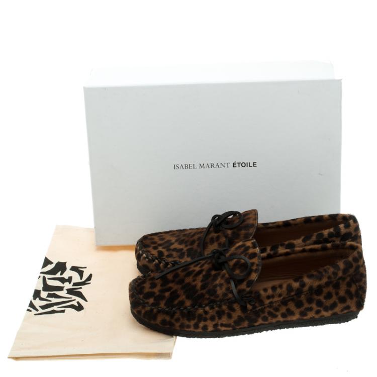 Pre Owned Isabel Marant Étoile Leopard Print Calf Hair Fell Bow Moccasins Size 37