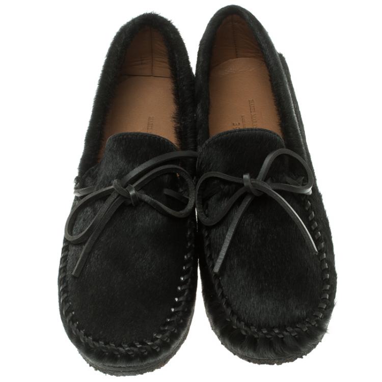 Pre Owned Isabel Marant Étoile Black Calf Hair Fell Bow Moccasins Size 39