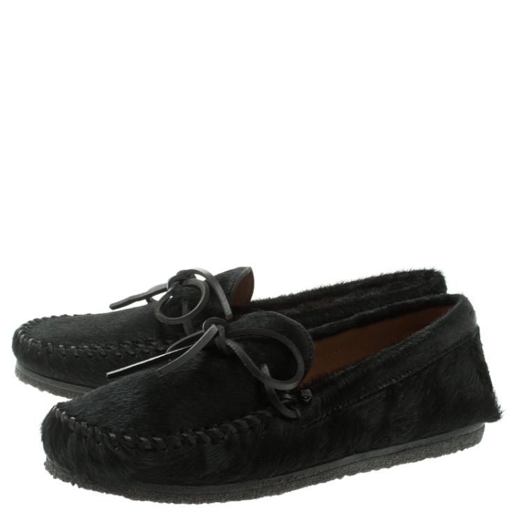 Pre Owned Isabel Marant Étoile Black Calf Hair Fell Bow Moccasins Size 38