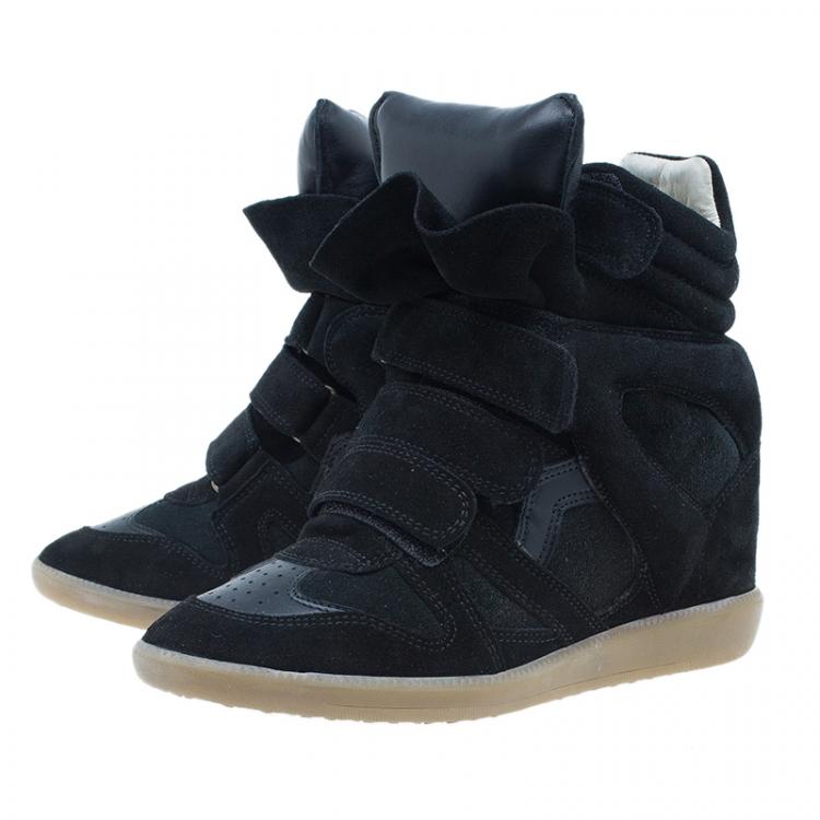 Pre Owned Isabel Marant Black Suede Bekett Wedge Sneakers Size 38